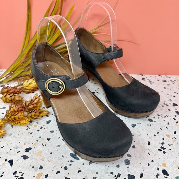 Dansko Dorothy Black Suede Leather Mary Jane Women’s Clog Heels Sz 37 - Picture 1 of 11